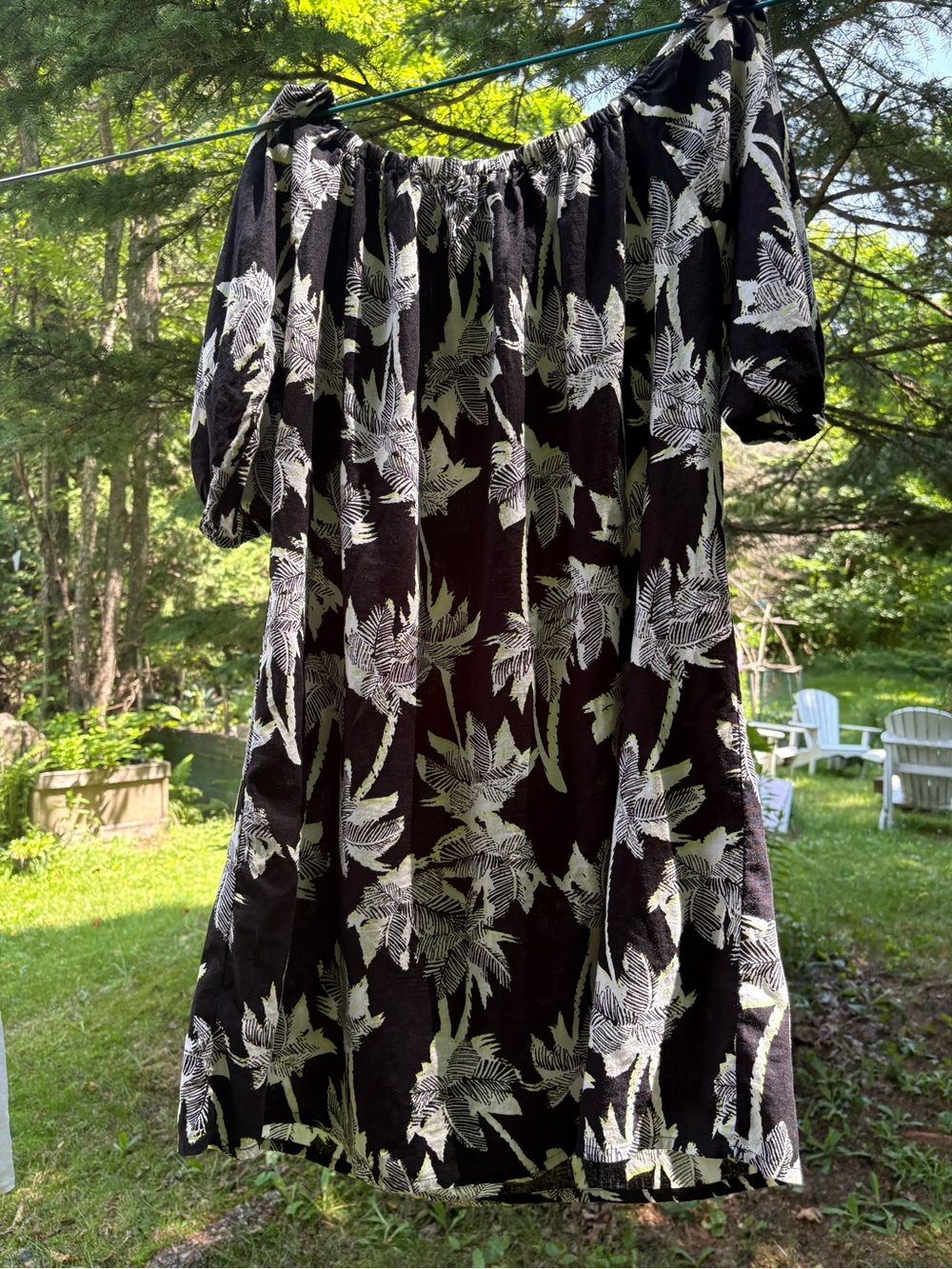 Marks & Spencer Black linen Midi Dress with White Tropical Print